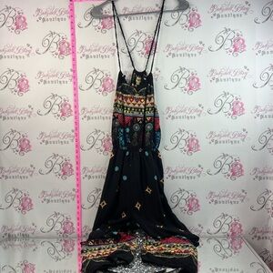 Wayan jumper one piece romper pants Bohemian Black Embroidered Maxi Jumpsuit
